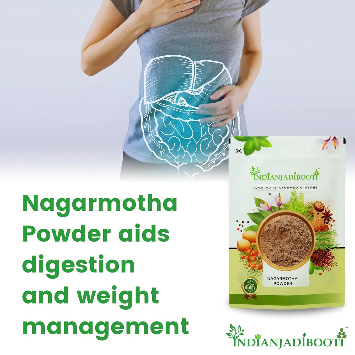 IndianJadiBooti Nagarmotha Powder (100g) - Pure Cyperus Rotundus (Mustak Churna) - Nut Grass/Tunga Gaddalu - Natural Herb for Oily Skin Face Packs, Hair Care (Dandruff) & Digestion