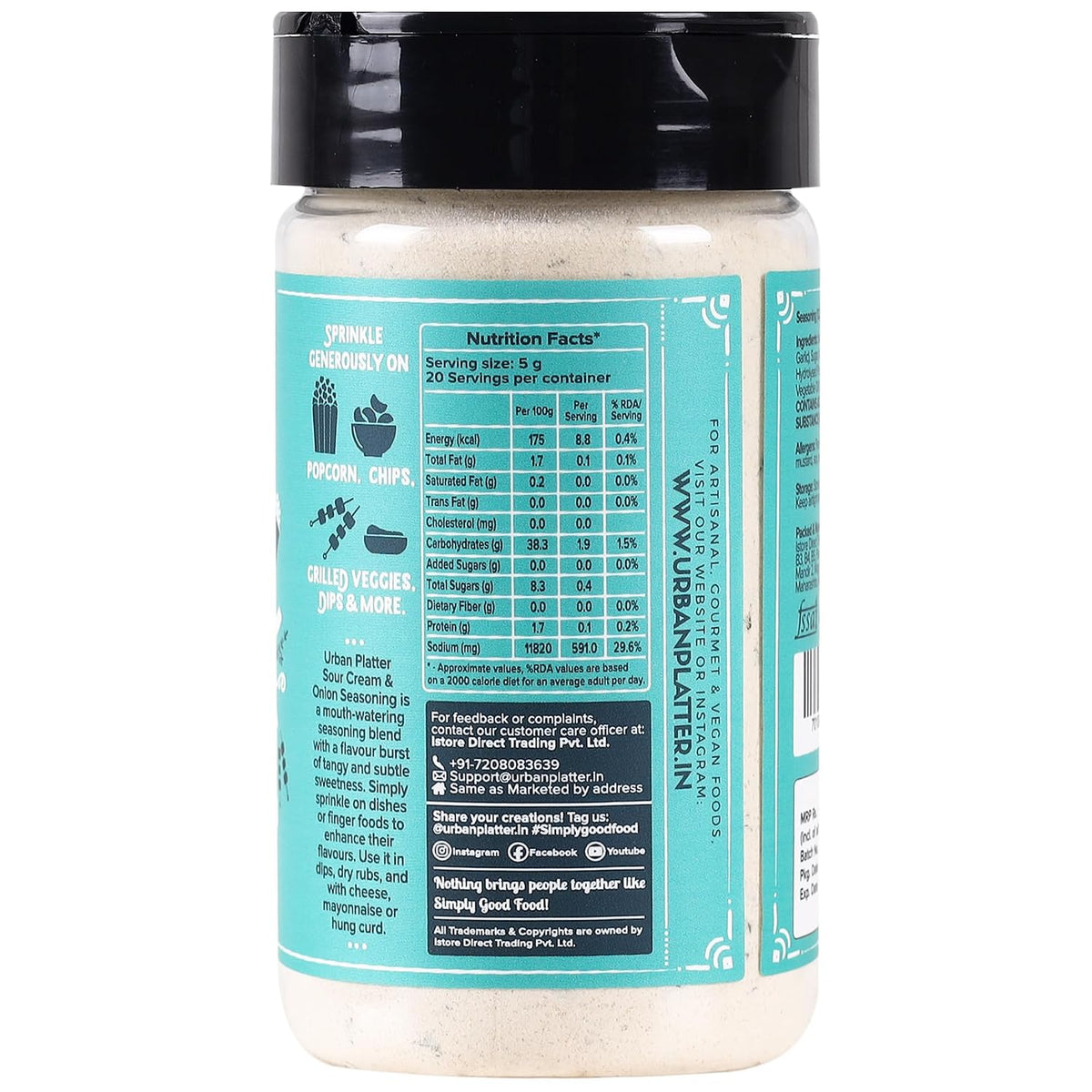 Urban Platter Sour Cream and Onion Seasoning, Perfect for Pop Corn, Pasta, Fries, Dairy-Free, 100 g