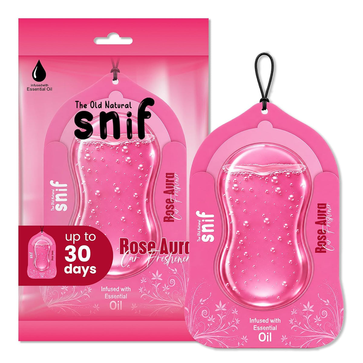 The Old Natural Car Air Freshener Hanging – Snif Gel Car Perfume, Essential Oil Based Long Lasting Car Fragrance (30–45 Days), Odor Eliminator Auto Air Freshener for Car – Rose Aura