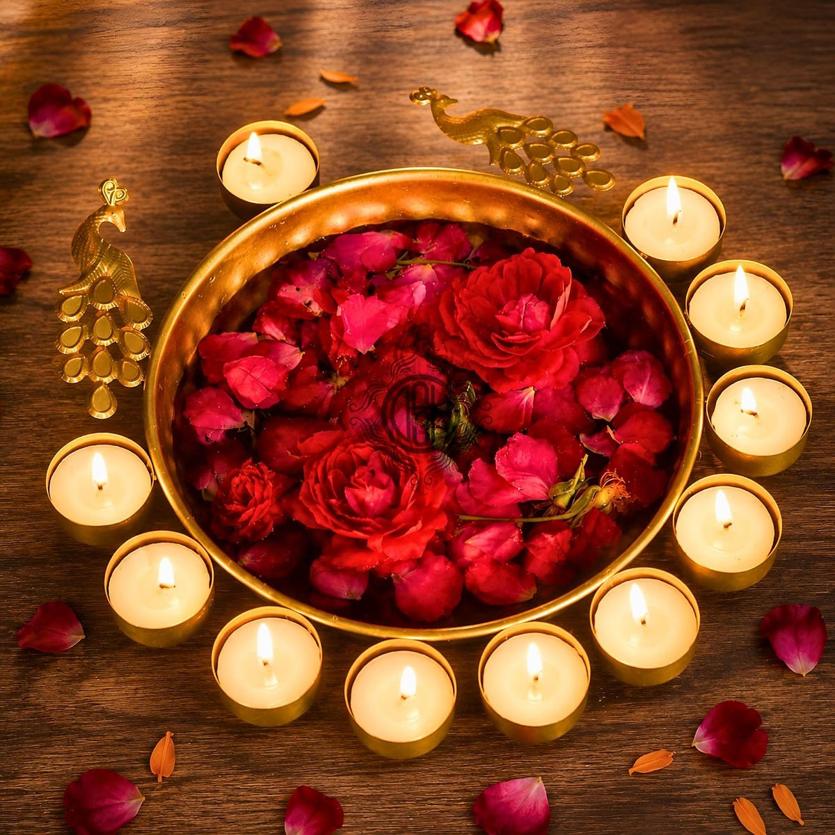 DSH Urli Bowl Handcrafted Bowl for Flowers and T- Light Candles Table Decor Diwali Home Decor Decoration. (Peacock Urli).
