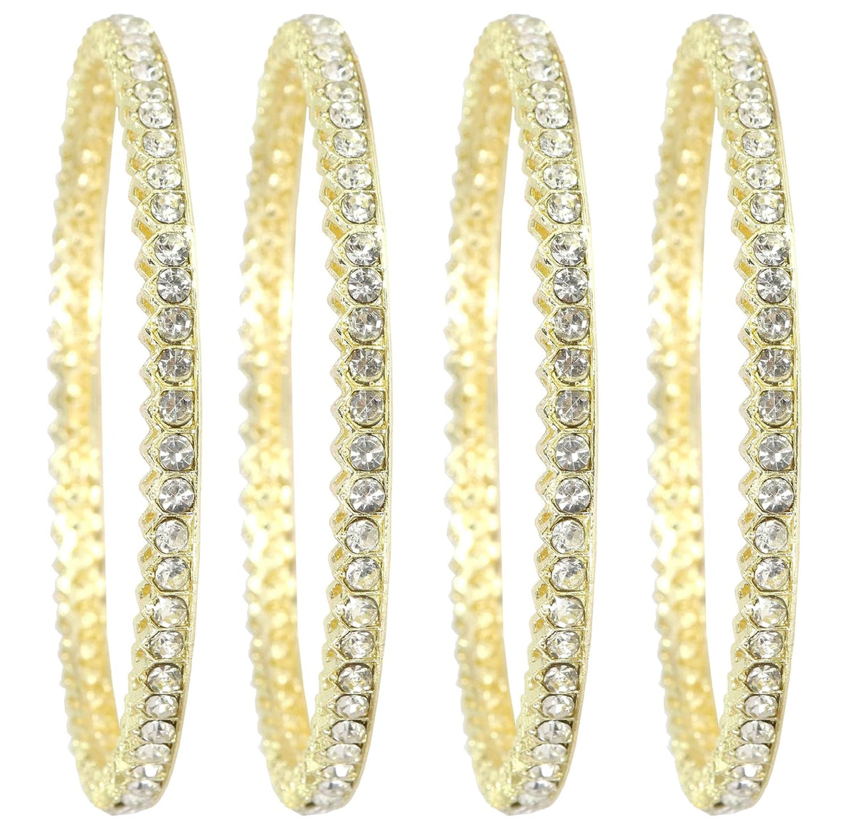 NMII Gold Plated Metal American Diamond Bangles Set For Women & Girls | Traditional Metal Bangles | AD Bangles Set | Women's Bangles Bracelet | Diamond Kada | Fashion Jewellery - Set of 4