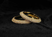 NMII Glass with Premium Golden Zircon Gemstone Studded Bangles Kada Set For Women & Girls | Fancy Glass Bangles | Traditional Kangan | Glass Bangles For Wedding, Party, Occasion Wear- Set of 2