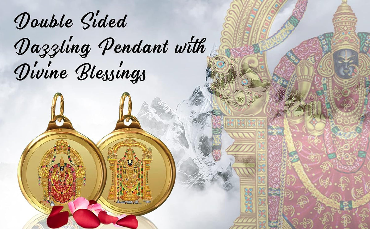 DIVINITI 24K Gold Plated Double-Sided Religious Pendant with Premium Gift Box, Spiritual Locket for Men & Women, Devotional Jewellery for Gifting & Everyday Wear | Padmavathi & Balaji
