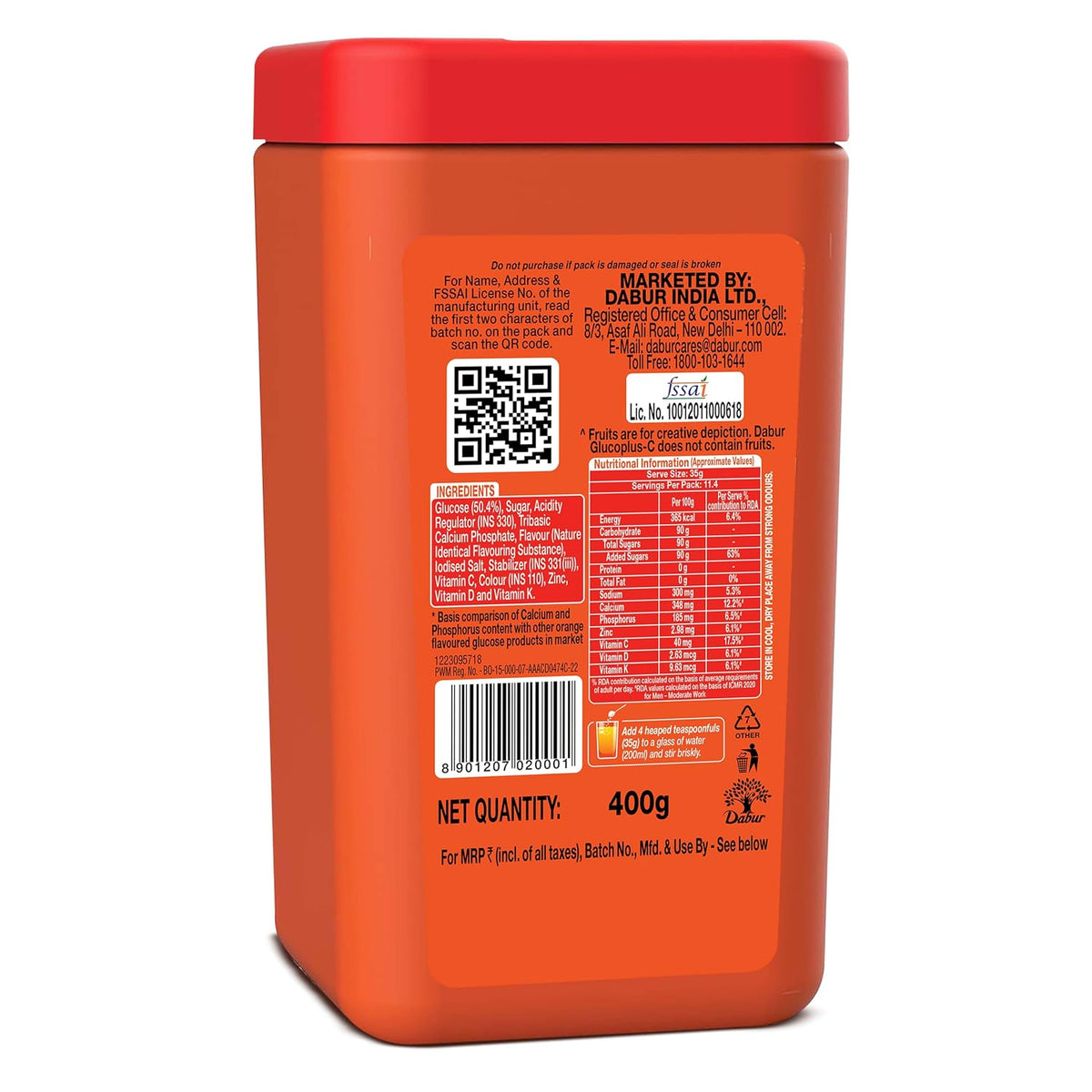 Dabur Glucoplus C Glucose Powder (Orange Flavour) - 400g
