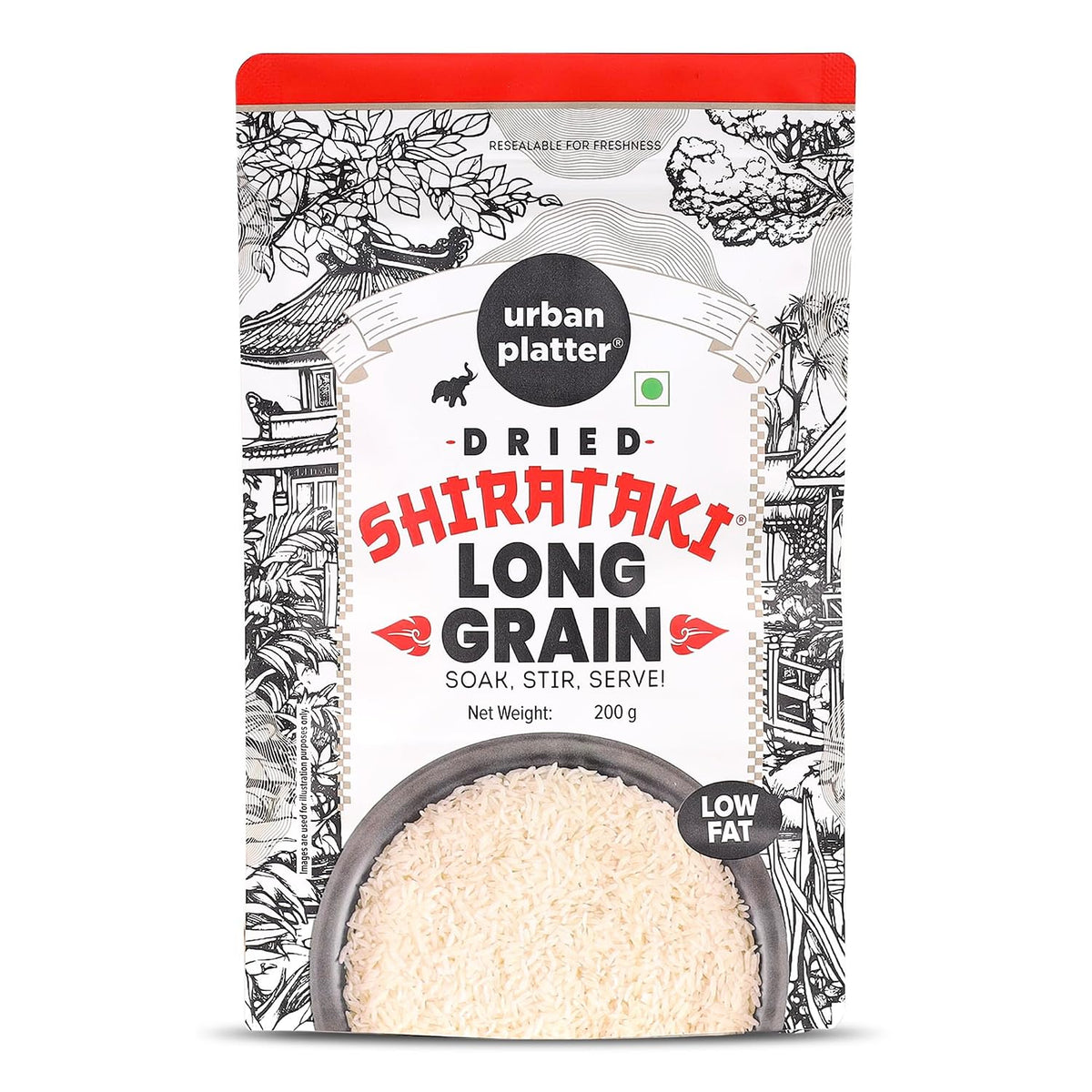 Urban Platter Dried Shirataki Rice, 200g (Konjac-Based Rice Alternative | Quick Preparation | For Fried Rice, Pulao & Rice Bowls)