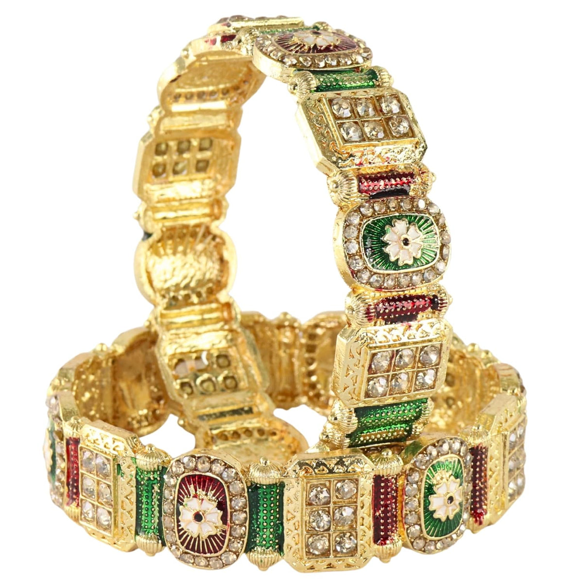 NMII Royal Golden Metal Bangles Set For Women & Girls with Zircon Diamond Stone | Traditional Gold Plated Kangan Set | Fancy Women's Fashion Jewellery Bangles | Wedding, Party, Festive- Set of 2