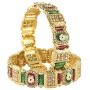 NMII Royal Golden Metal Bangles Set For Women & Girls with Zircon Diamond Stone | Traditional Gold Plated Kangan Set | Fancy Women's Fashion Jewellery Bangles | Wedding, Party, Festive- Set of 2
