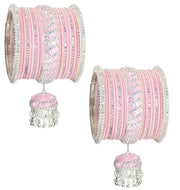 NMII Traditional Metal with Zircon Stone & Bells Jhumka Latkan Bangles For Women & Girls | Stylish Bangles Set with Latkan For Wedding | Women's Bangles | Chuda Set For Bridal- Set of 38