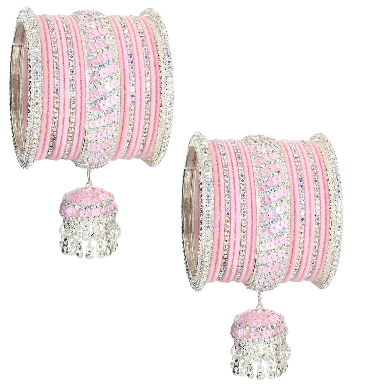 NMII Traditional Metal with Zircon Stone & Bells Jhumka Latkan Bangles For Women & Girls | Stylish Bangles Set with Latkan For Wedding | Women's Bangles | Chuda Set For Bridal- Set of 38