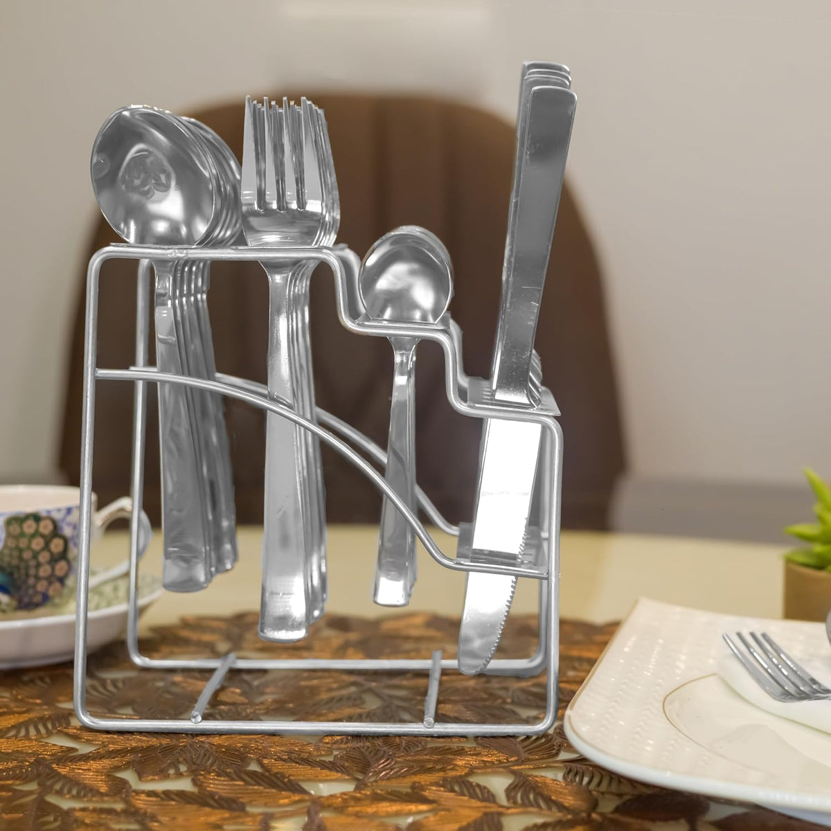 Parage Fantasy Stainless Steel Cutlery Set - Set of 25 (Contains: 6 Table Spoons, 6 Tea Spoons, 6 Forks, 6 Knives, 1 Stand), Spoon Set, Cutlery Set for Dining Table Stylish, Silver