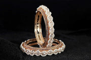 NMII Premium Alloy Metal Bangles For Women and Girls Studded American Diamond Stone & Pearls Moti | Women's Bangles Bracelet | Metal bangles | Stone Bangles Kada,(MAH67_851- RoseGold-2.4)