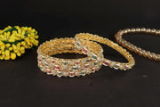 NMII Golden Metal Bangles Set For Women & Girls with Zircon Diamond Stone | Traditional Rajwadi Girl's Bangles Kangan | Fancy Women's Fashion Jewellery | Perfect for Wedding, Party, Festive- Set of 4
