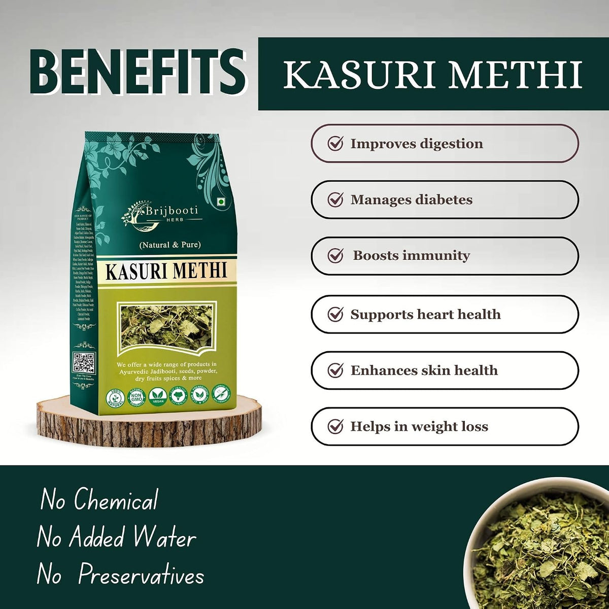 BrijBooti Kasturi Methi - kasoori Methi - Dried Fenugreek Leaves - Kasuri Methi - कसुरी मेथी 200 Gr