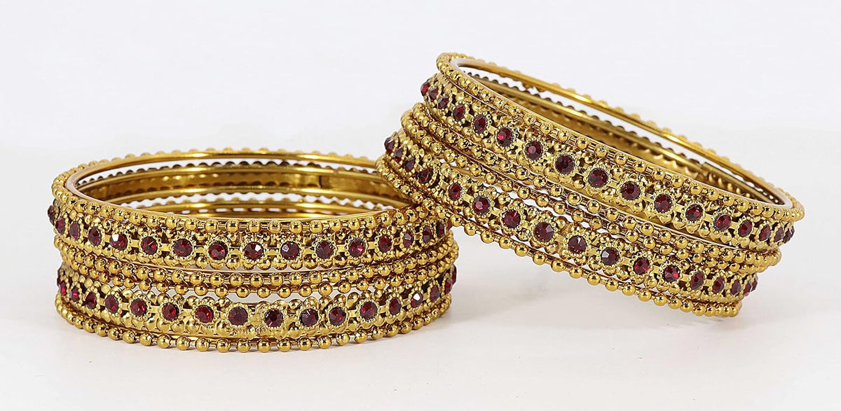 NMII Non-Precious Metal with Base Metal Zircon Gemstone Studded Glossy Finished Linked with Ballchain Gold Plated Premium Bangle set for Women and Girls