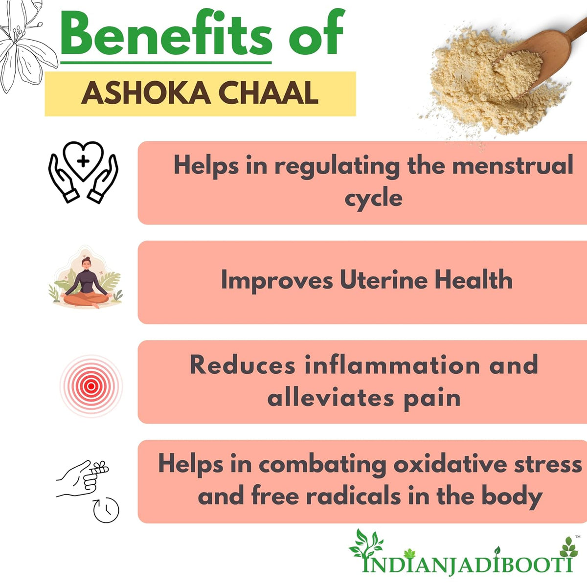 IndianJadiBooti Pure Ashok Chhal Powder (Ashoka Bark Churna) | Saraca Asoca | Traditional Ayurvedic Botanical for Women's Wellness, Feminine Harmony & Systemic Cooling 100 Grams Pack