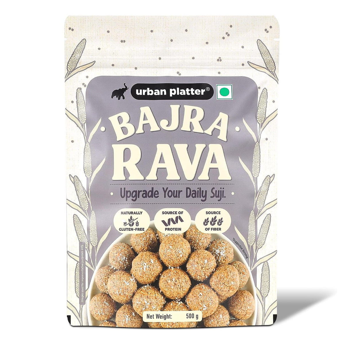 Urban Platter Bajra Rava, 500g (Naturally Gluten-Free | Source of Protein & Fibre | A Smart Swap for Regular Sooji | Perfect for Upma, Khichdi, Porridge, Halwa, Laddoos & More)