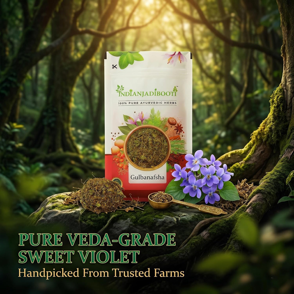IndianJadiBooti Gulbanafsha | Viola Odorata | Sweet Violet | 100 Grams Pack