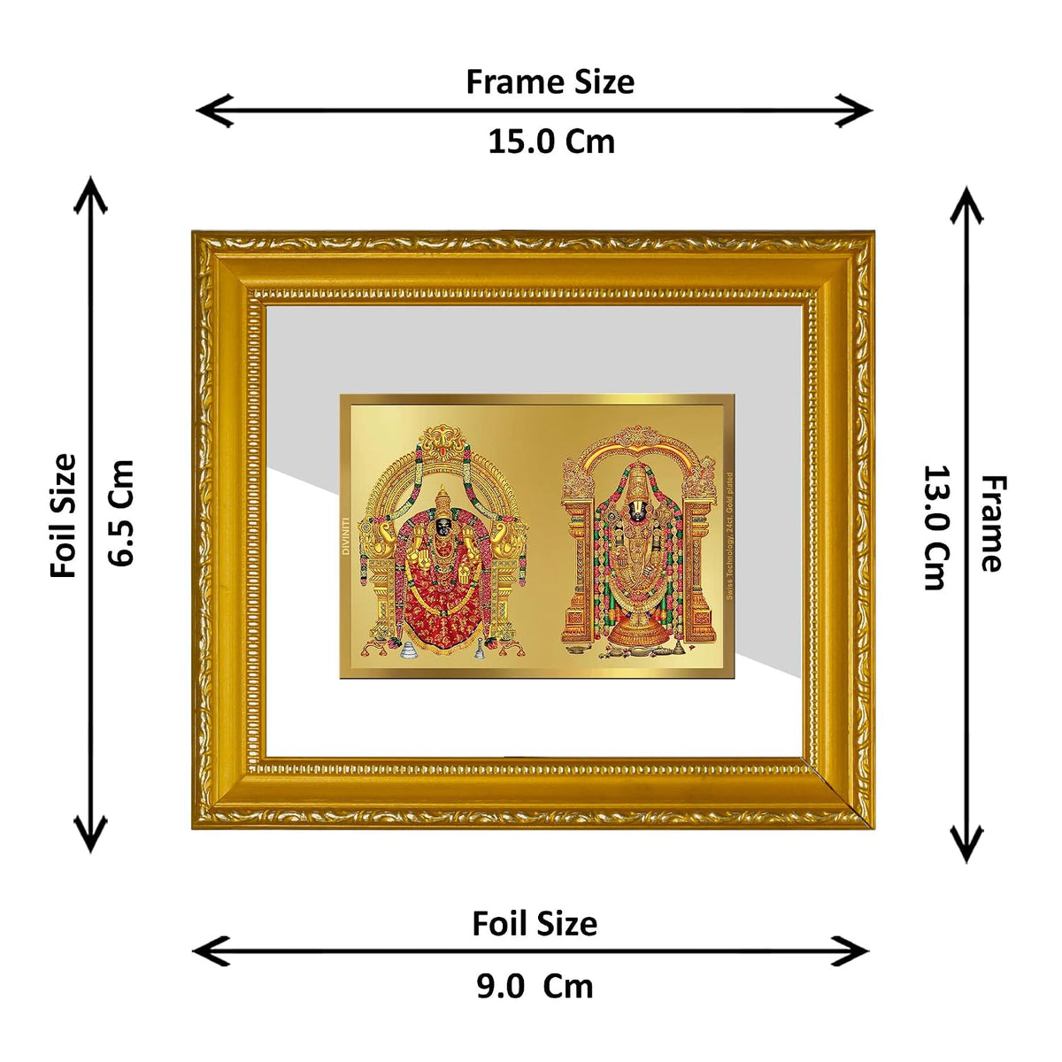 Diviniti Wood Padmavati & Balaji Gold Plated Wall Photo Frame, Table Decor, Dg Frame 101 Size 1 And 24K Foil, Religious Idol For Pooja, Gifts Items (13.5 Cm X 15.5 Cm, Rectangular)