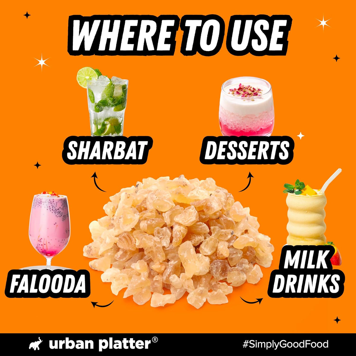 Urban Platter Gond Katira Crystals, 300g (Traditional Cooling Ingredient, Badam Pisin, Edible Gum)