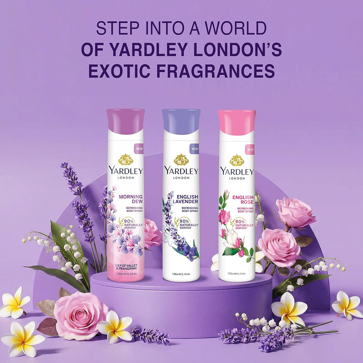 Yardley London Refreshing Deo Body Spray Tripack (English Lavender + English Rose + Morning Dew) for Women, 150ml Each (Pack of 3)