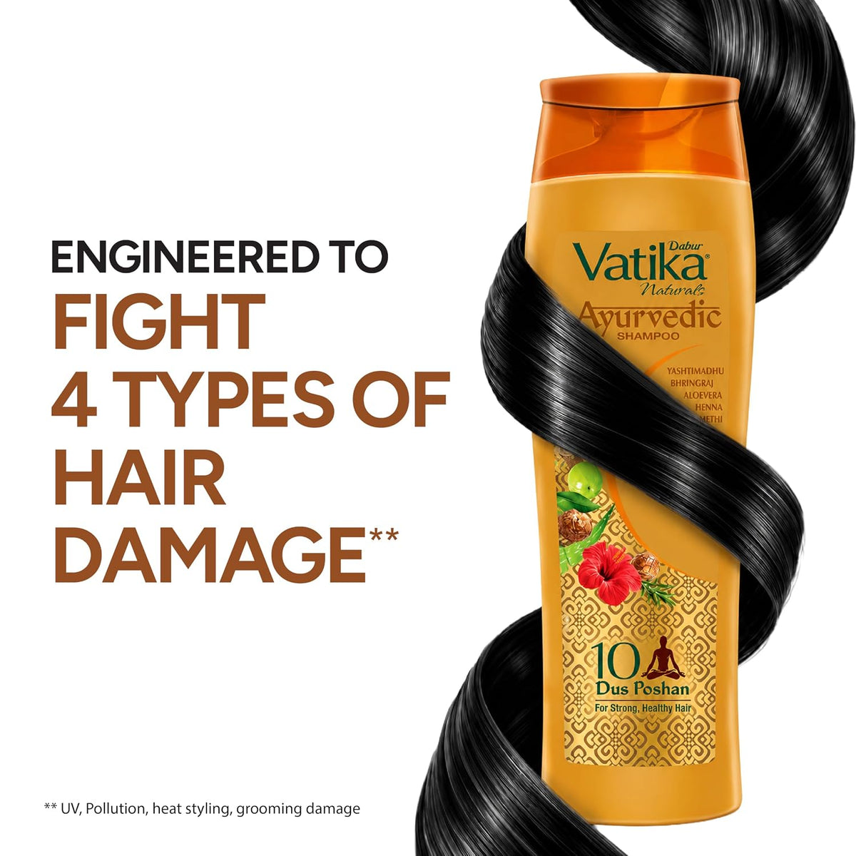 Dabur Vatika Naturals Ayurvedic Shampoo - 640 ml | 10 Natural Herb Extracts | Contains Rosemary, Aloe Vera, Amla, Almond & Bhringraj | Up to 100% Damage Repair | Everyday Shampoo for Women & Men