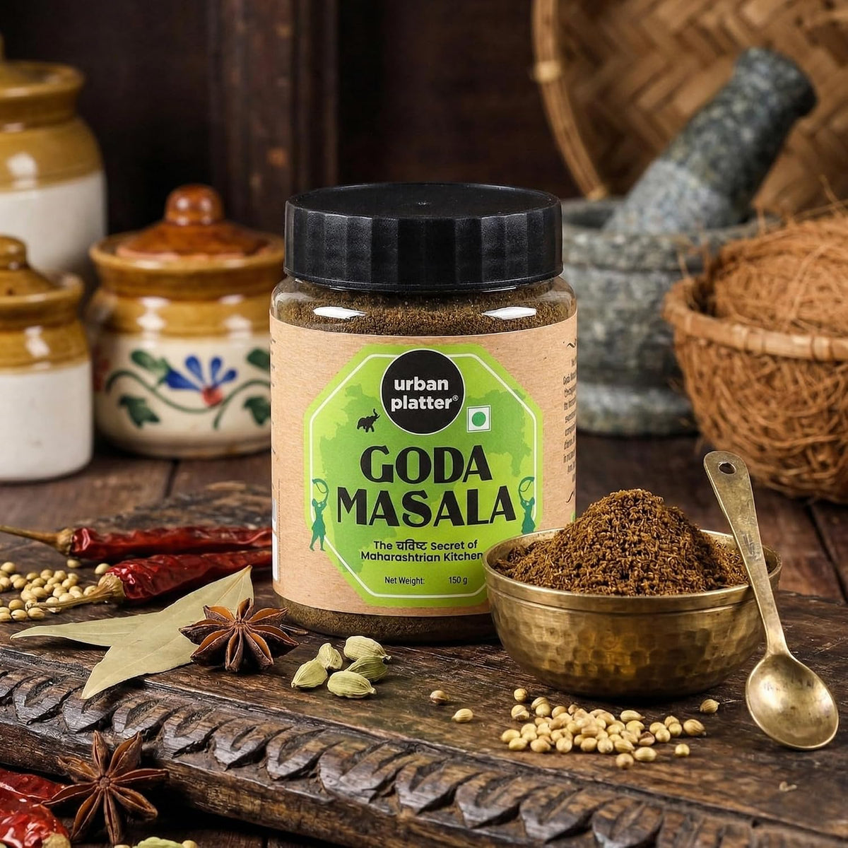 ⁠Urban Platter Maharashtrian Goda Masala, 150g (Signature Chavistha Desh-style Blend | Onion & Garlic-free | Additive & Preservative-free)