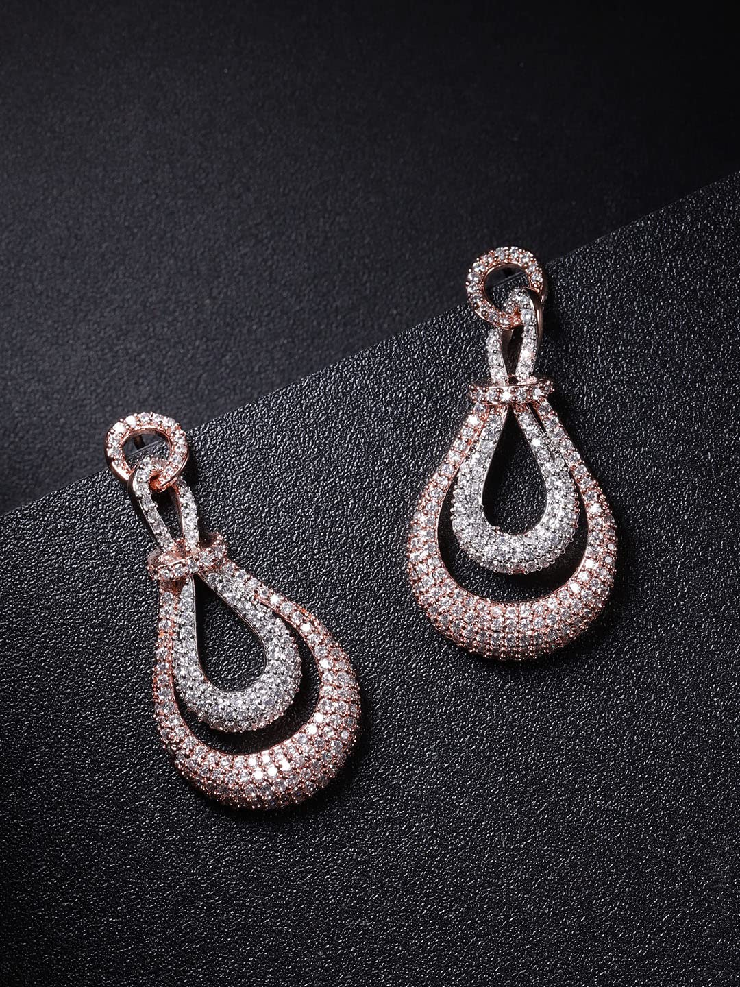 Priyaasi Elegant American Diamond Earrings for Women | Stylish Drop Design | Rose Gold Earrings for Women | Fashion Jewellery for Party, Weddings, & Gifting