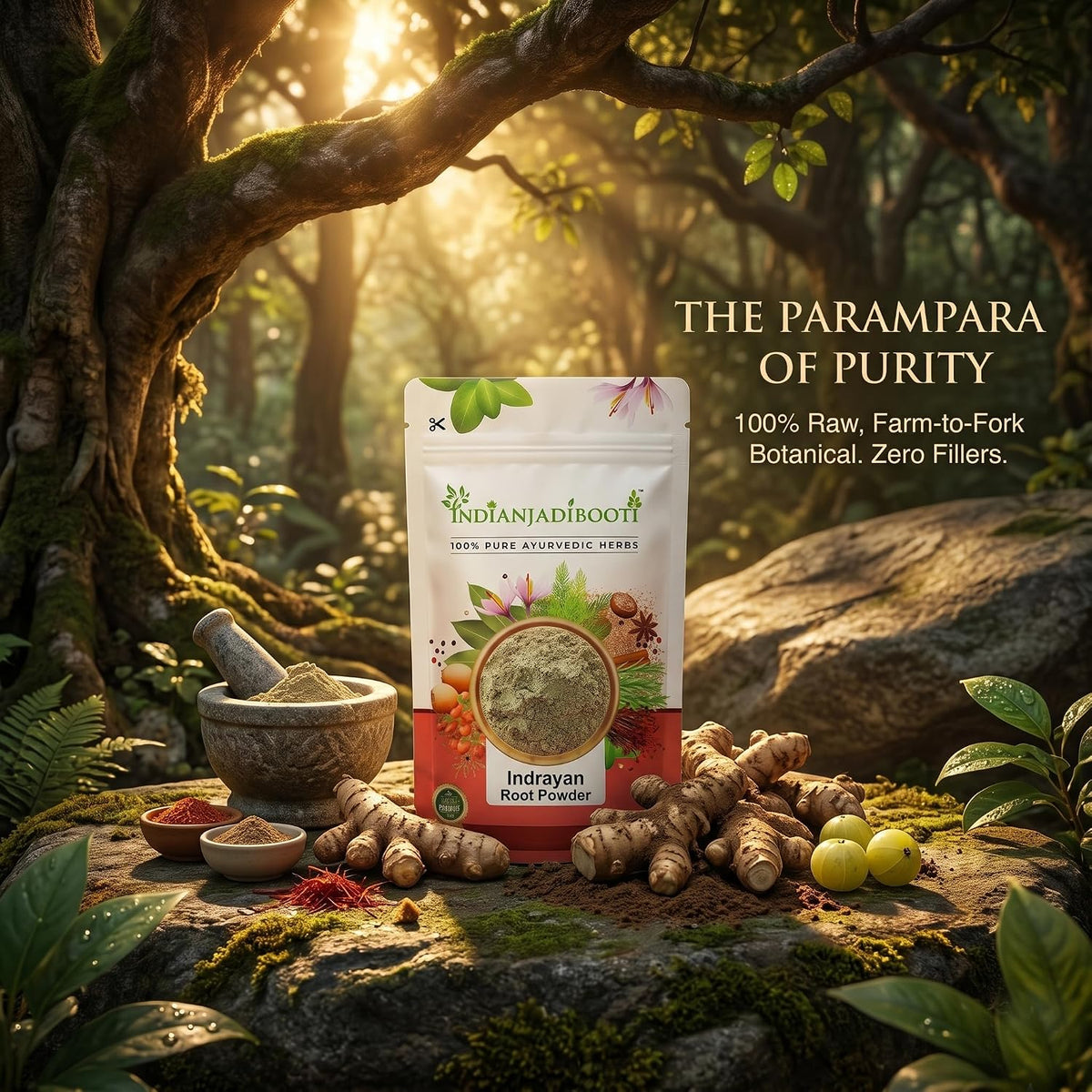 IndianJadiBooti Elite Indrayan Root Bundle: Raw Root & Fine Powder – For Metabolic Cleansing, Digestive Regulation & Systemic Purification – 250gm Each