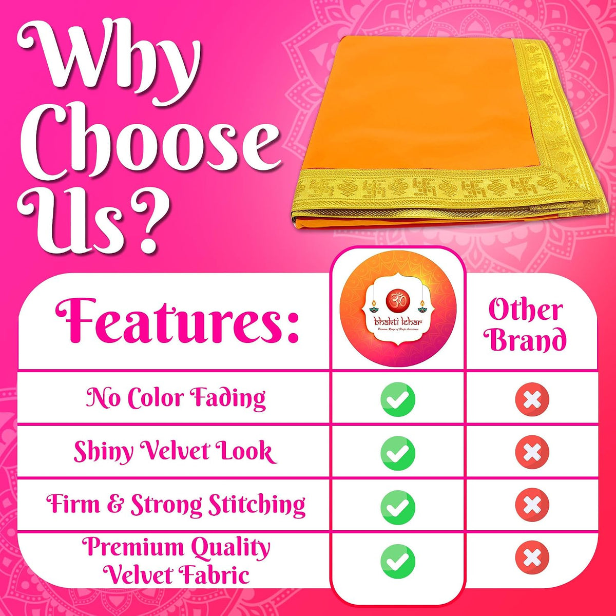 Bhakti Lehar Large Size Velvet Pooja Aasan for God Idol/Chowki Aasan Kapda Mat for Puja Table, Home Mandir and Temple - Pack of 2