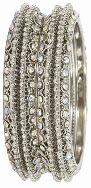 NMII Non-Precious Metal Base Metal with Zircon Gemstone Studded worked and Link with Ball Chain Glossy Finished Kada Set For Women and Girls