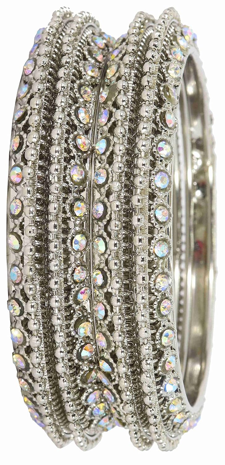 NMII Non-Precious Metal Base Metal with Zircon Gemstone Studded worked and Link with Ball Chain Glossy Finished Kada Set For Women and Girls