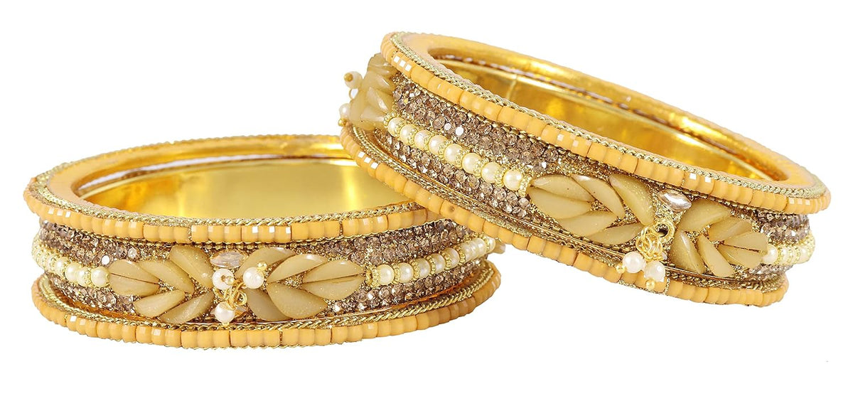 NMII Non-Precious Metal Base Metal with Zircon Gemstone Or Beads Studded worked and Spread with Glitter Pattern Glossy Finished Kada Set For Women and Girls