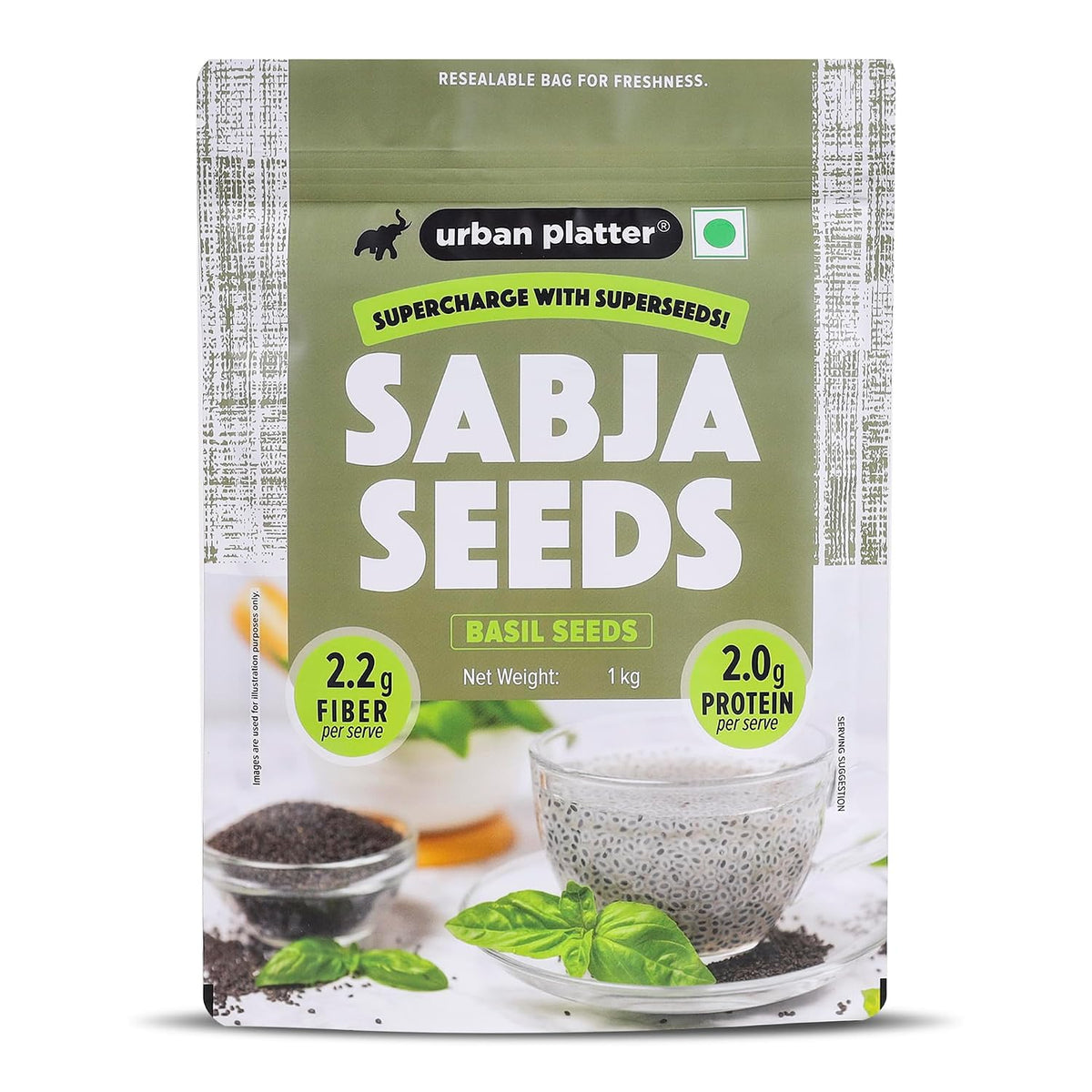 Urban Platter Sabja Seeds, 1kg (Basil Seeds for Weight Management, Digestion & Hydration, Rich in Fiber & Omega-3, Falooda, Detox Drinks & Smoothies)