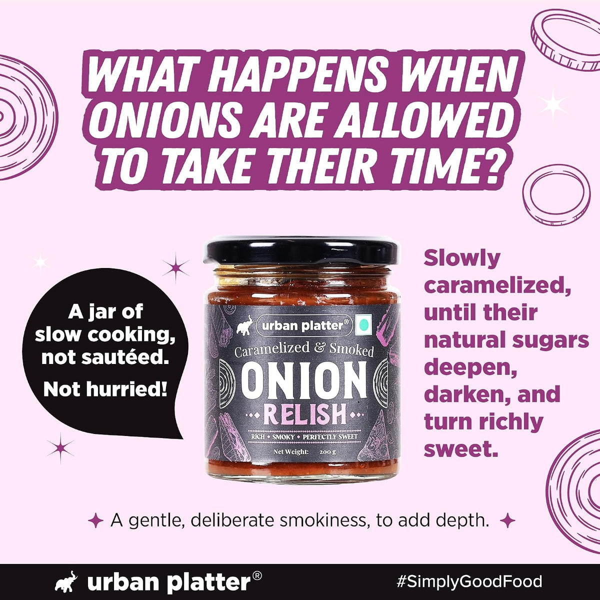 Urban Platter Caramelized & Smoked Onion Relish, 200g (Gourmet Spread, Savory-Sweet Flavour, Perfect for Sandwiches, Burgers, Cheese Boards & More)