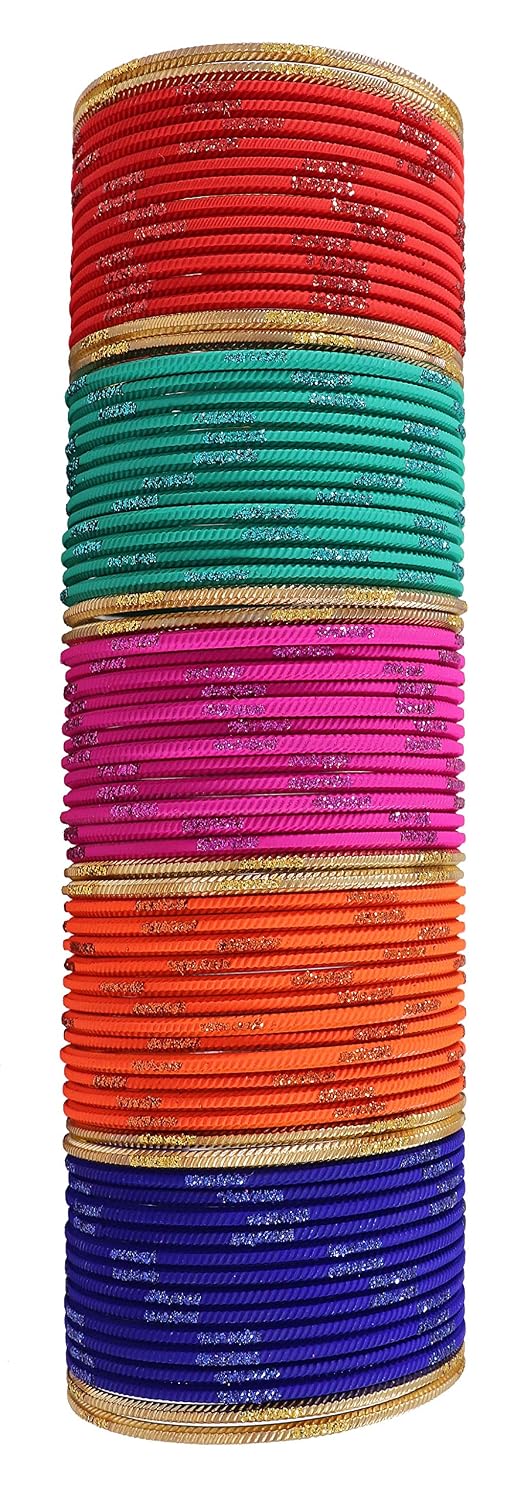 NMII Non-Precious Metal with Base Metal Spreads with Zari Glossy Finished Premium Traditional Bridal Chuda Bangle set for Women and Girls