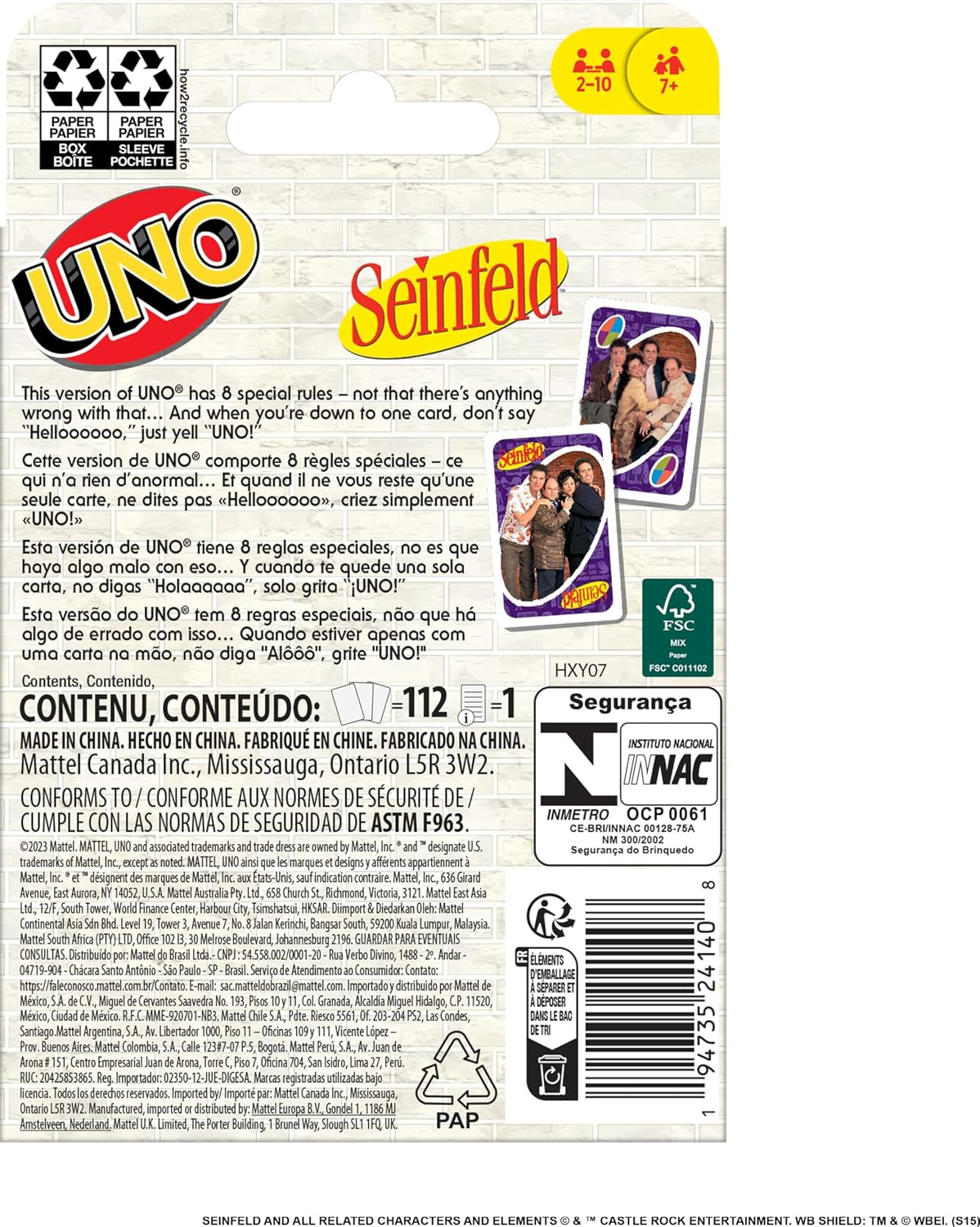 Mattel Games UNO Seinfeld Card Game for Kids, Adults & Family Nights with Collectible Deck & Special Rule Inspired by the TV Show