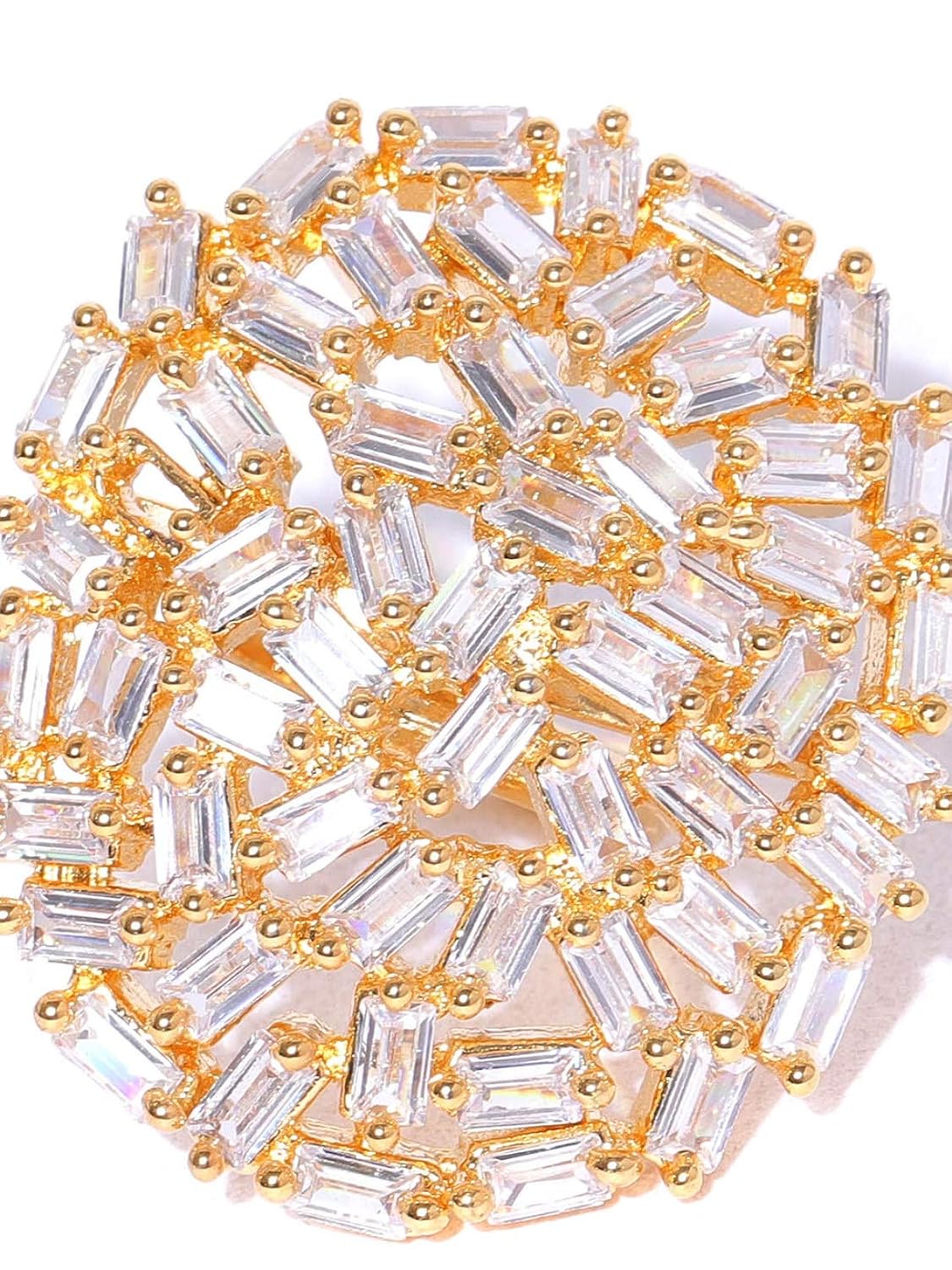 Priyaasi Sparkling GoldPlated Oval Shaped American Diamond Ring For Women And Girls