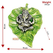 KridayKraft Multicolour Handmade Decorative Feng Shui Metal Pan Leaf Hanging Ganesh Ji Statue (Green Color)