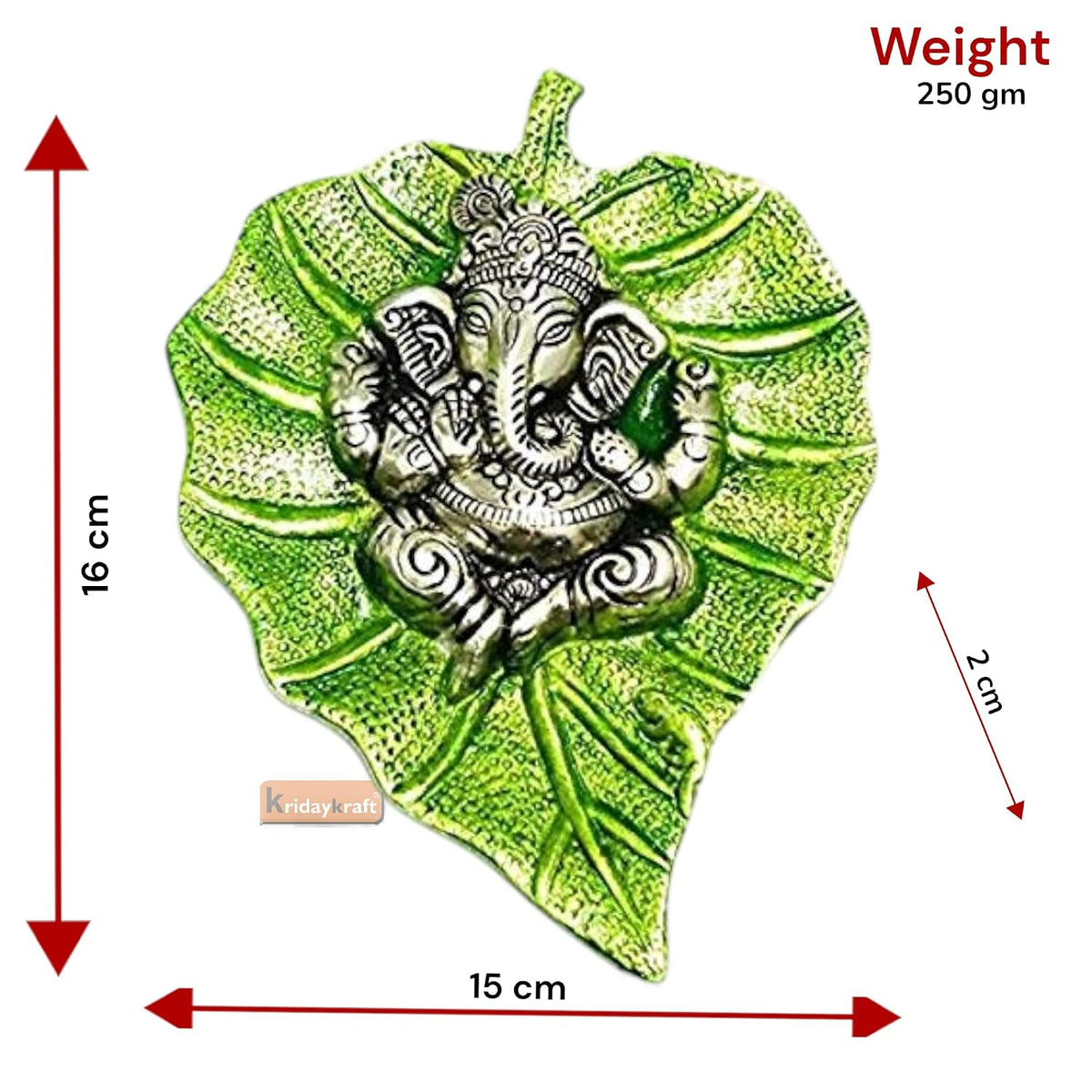 KridayKraft Multicolour Handmade Decorative Feng Shui Metal Pan Leaf Hanging Ganesh Ji Statue (Green Color)