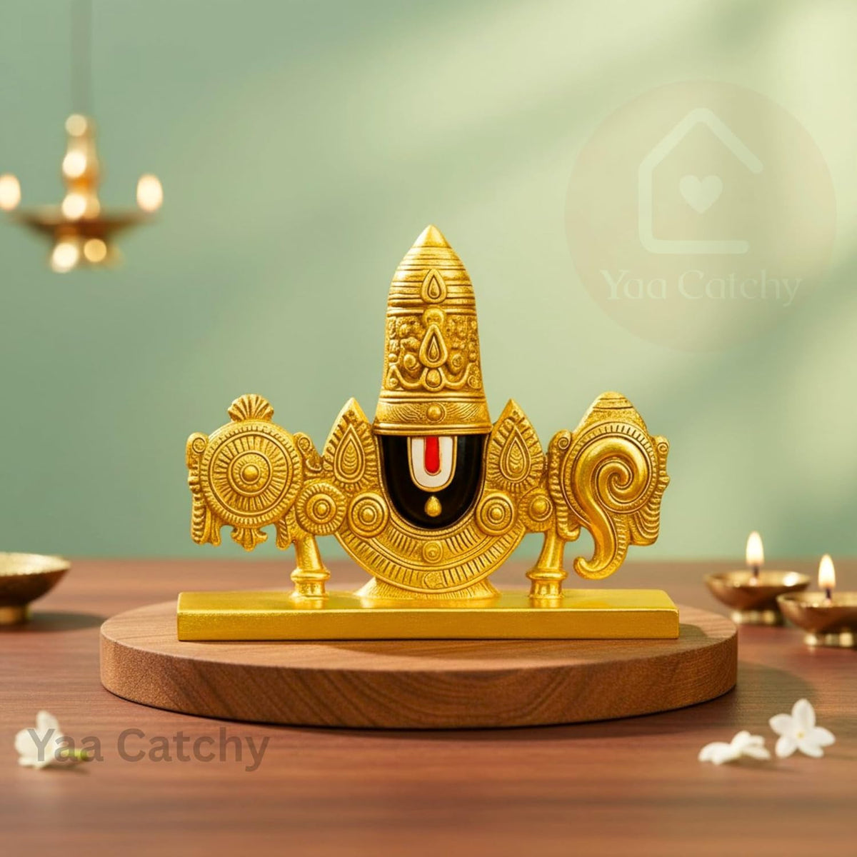 YaaNatural Yaa Catchy Lord Balaji Double-Sided Idol for Car Dashboard & Home Decor Gold Finish Venkateswara Face Statue | Spiritual Gift, Pooja & Office Idol (Balaji Double Side Gold)