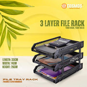 E-COSMOS® File Tray Rack ABS Plastics | Foldable Office Desk Accessories | Durable & Sturdy | Easy Assembly | Efficient Organizer | Plastic Office Stationery Files Layer Rack (3 Layer)