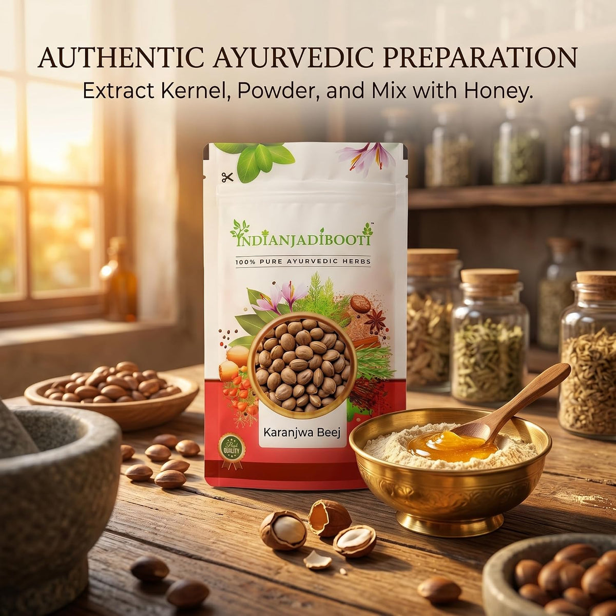 IndianJadiBooti Pure Karanjwa Beej (Latakaranja) | Raw Ayurvedic Bitter Tonic for Women's Cycle Balance, Seasonal Wellness & Gut Detox | 3 Packs of 900 Grams