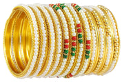 NMII Non-Precious Metal Base Metal with Curtting Pattern and Pearl Studded worked Glossy Finished Kada/Bangle Set For Women and Girls