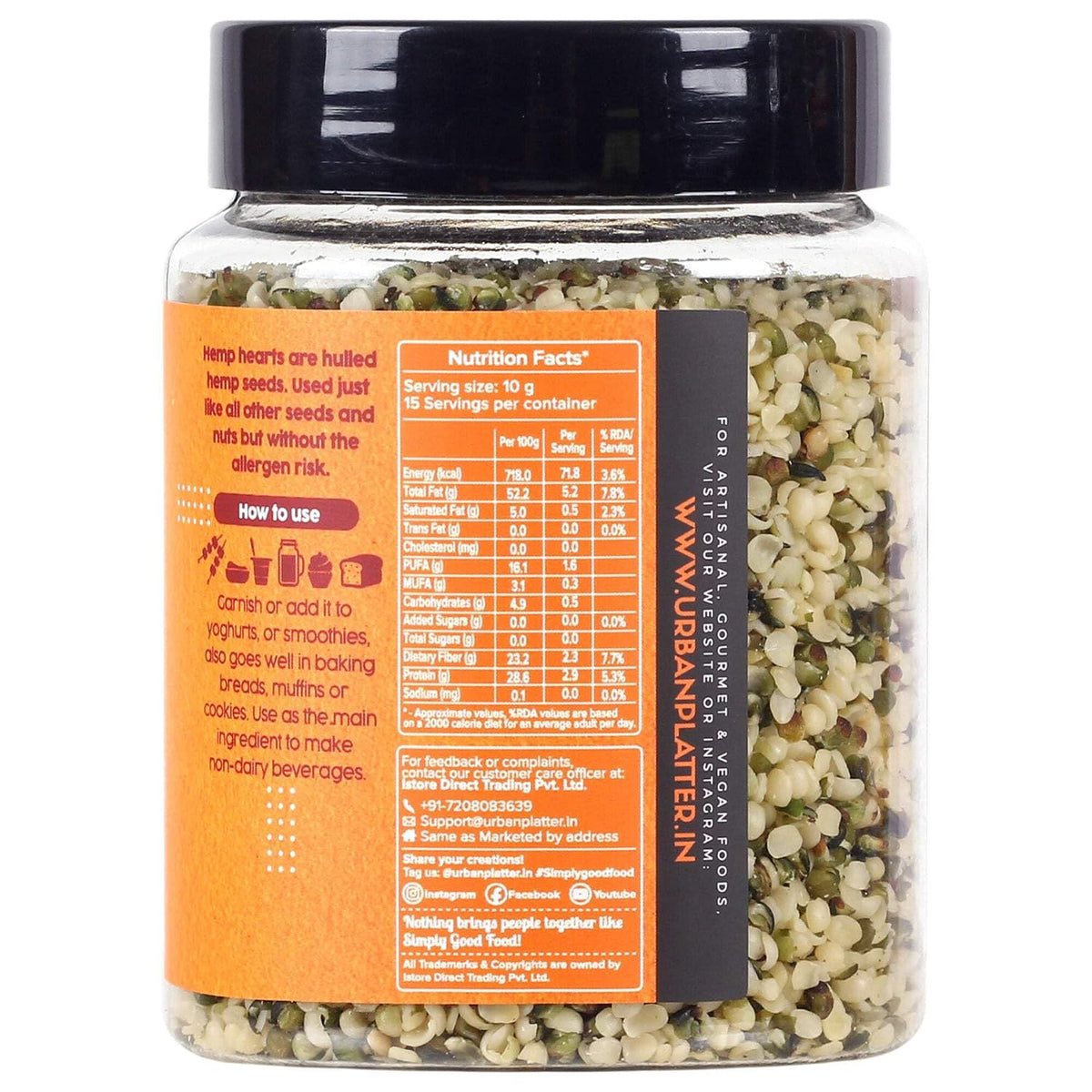 urban platter Hemp Hearts, 150G (Hulled Hemp Seeds,High In Protein,Rich In Fibre,Nutty & Crunchy,Allergen-Free Superfood,Garnish Or Add To Smoothies, Sauces, Dips, And Marinades,Plant-Based Protein)