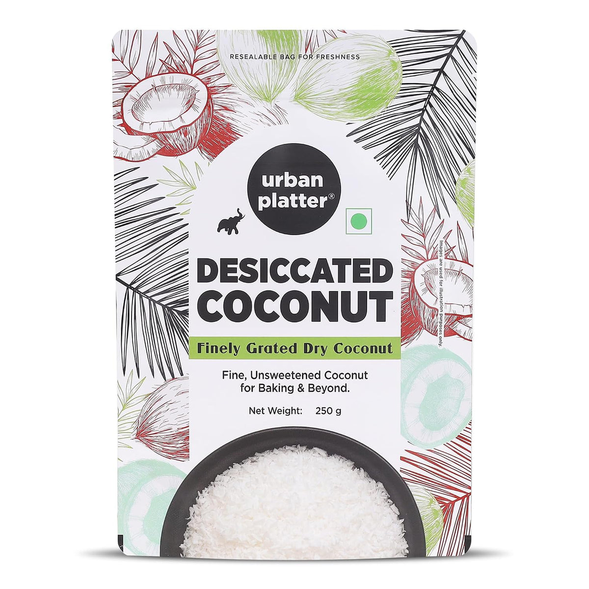 Urban Platter Desiccated Coconut, 250g (Unsweetened and Finely Grated, Ideal for Baking & Confectionery)