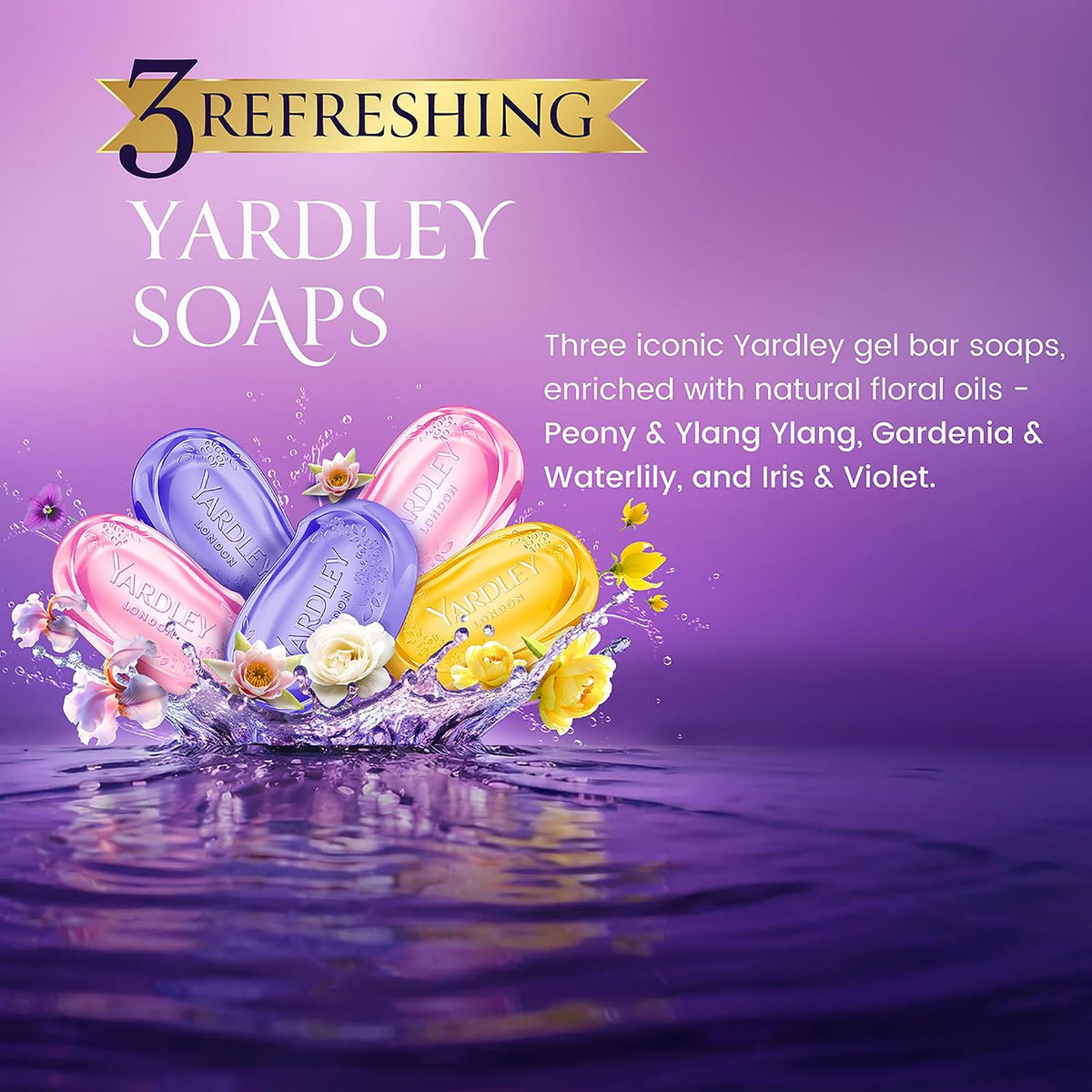 Yardley Clear Gel Bar Assorted Pack of 5 with 99% Pure Glycerin and Natural Floral Oils 125gx5