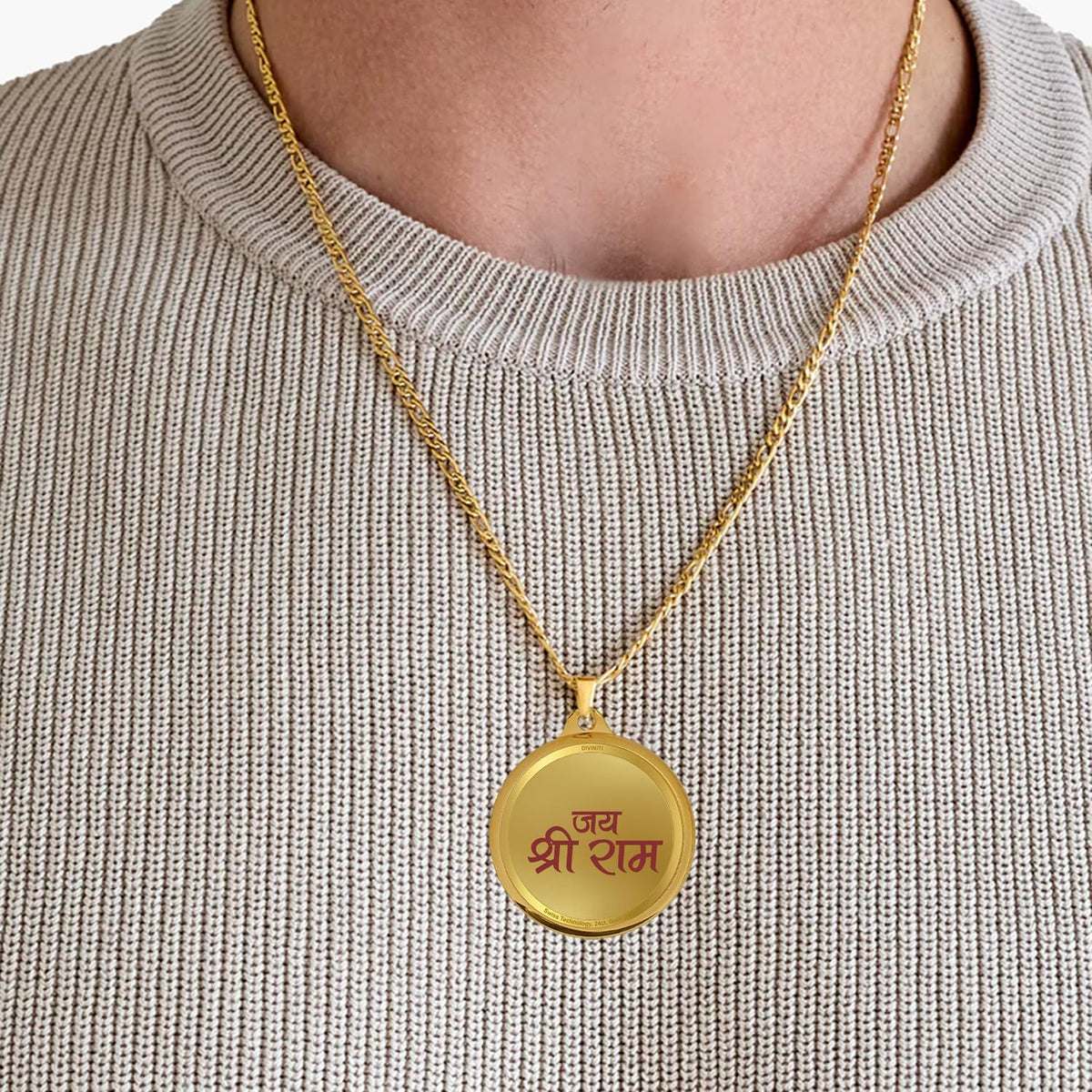 Diviniti 24K Gold Plated Ram Lalla & Jai Shree Ram Pendant For Men, Women & Kids| 22 MM Double Sided Stylish Pendant Necklace For Girls| Divine God Pendant For Birthday Gift, Anniversary Gift