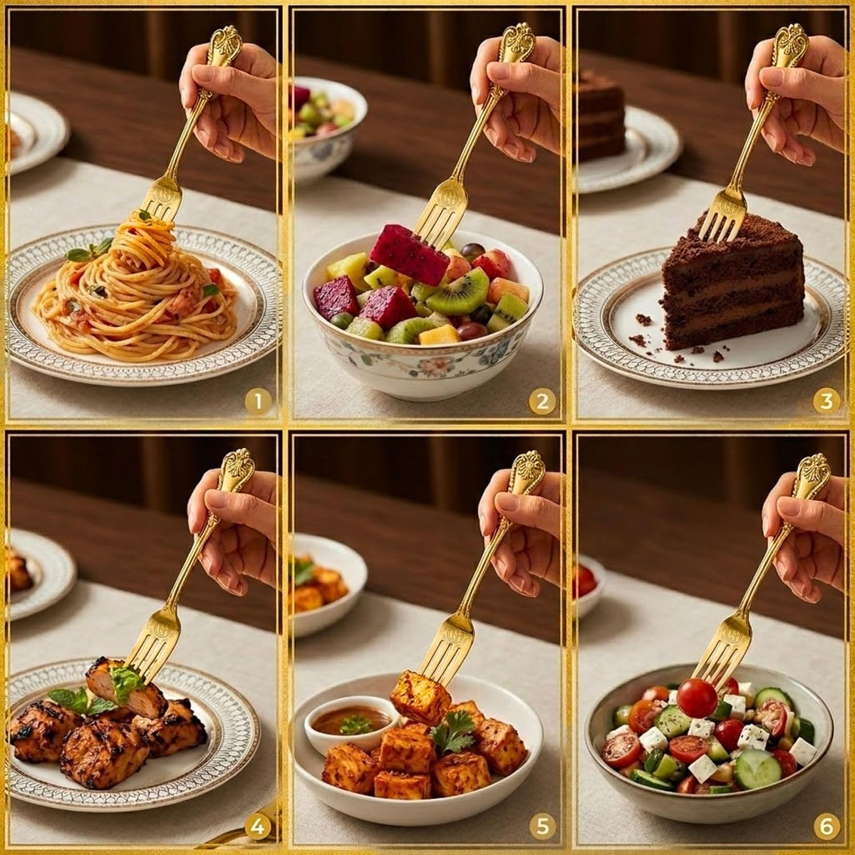 DSH Pure Brass Fork Floral Design Dinner Fork for Dining Table Home Kitchen Multipurpose Use.(BR-FORKking-12P)