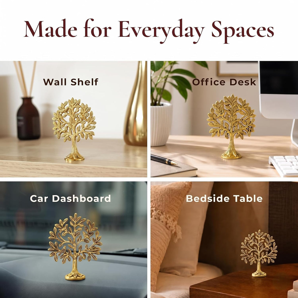 KridayKraft Kalpavriksha Tree of Life Showpiece with Birds, 15 cm Golden Metal Kalpvriksh for Home Mandir, Vastu, Office Table, Housewarming & Diwali Gift