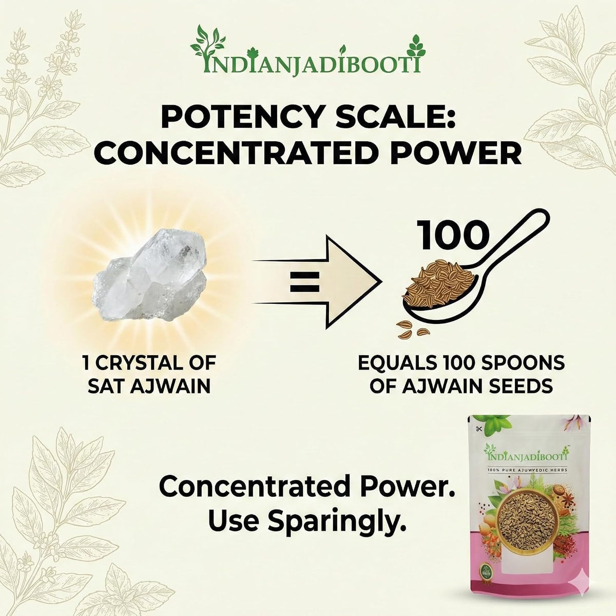 IndianJadiBooti Sat Ajwain (250g) | Pure Thymol Crystals | Ajwain Ka Sat | Natural Ayurvedic Extract from Trachyspermum Ammi | For Digestive Support, Steam Inhalation & DIY Wellness | Highly Potent